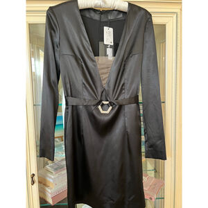 New PHILIPP PLEIN Black Mini Dress with Embellished Belt, Size L